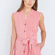 Yumi Red Stripe Midi Sleeveless Shirt Dress