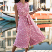 Yumi Red Broderie Anglaise Embroidered Sleeveless Shirt Dress