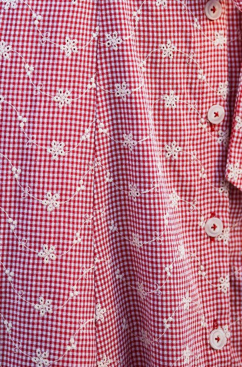 Yumi Red Broderie Anglaise Embroidered Sleeveless Shirt Dress