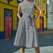 Yumi Black Broderie Anglaise Embroidered Sleeveless Shirt Dress