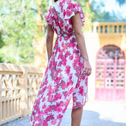Yumi Ivory Floral Wrap Dress with Dipped Hem