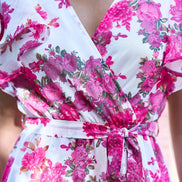 Yumi Ivory Floral Wrap Dress with Dipped Hem