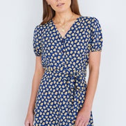 Yumi Navy Floral Midi Shirt Dress