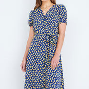 Yumi Navy Floral Midi Shirt Dress
