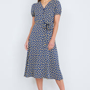 Yumi Navy Floral Midi Shirt Dress