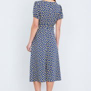 Yumi Navy Floral Midi Shirt Dress