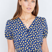 Yumi Navy Floral Midi Shirt Dress