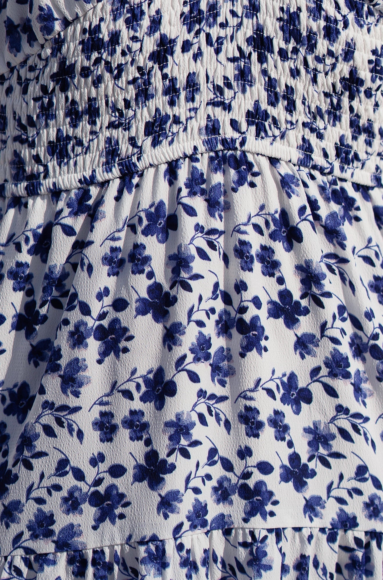 Yumi Blue Floral Ruched Waist Midi Dress with Angel Sleeves