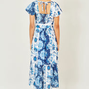 Yumi Blue Floral Viscose Midi Shirt Dress with Matching Belt