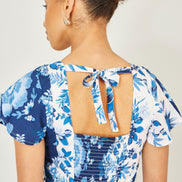 Yumi Blue Floral Viscose Midi Shirt Dress with Matching Belt