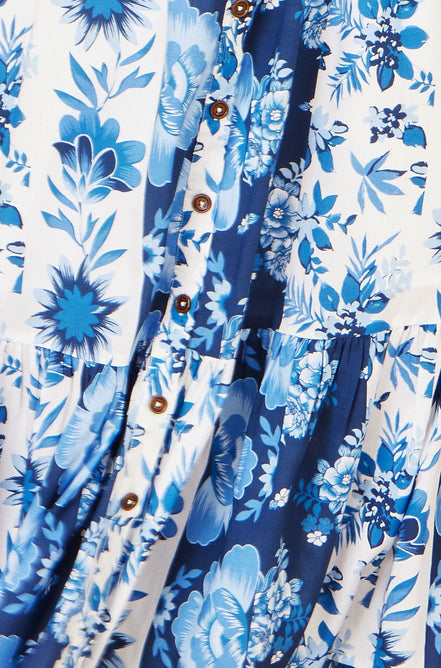 Yumi Blue Floral Viscose Midi Shirt Dress with Matching Belt