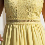 Yumi Butter Yellow Cotton Lace Trim Midi Dress