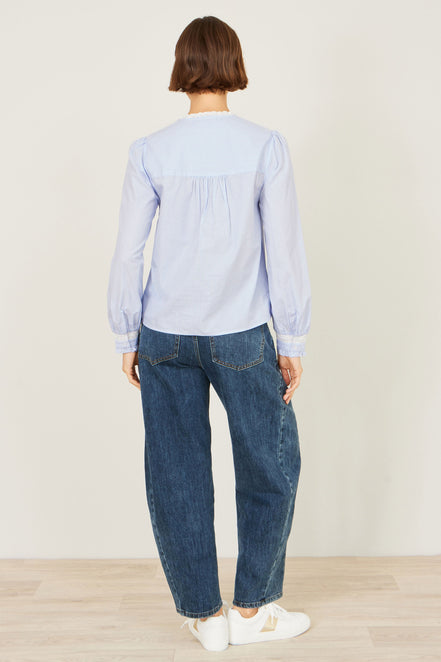 Yumi Blue Stripe Shirt with Lace Detail