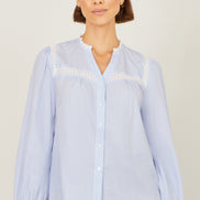 Yumi Blue Stripe Shirt with Lace Detail