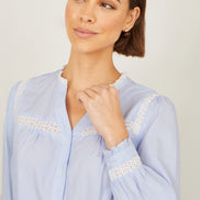 Yumi Blue Stripe Shirt with Lace Detail