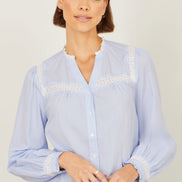 Yumi Blue Stripe Shirt with Lace Detail