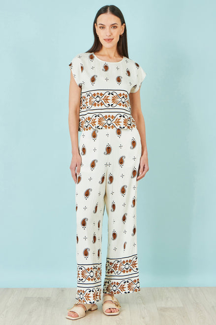 Yumi Ivory Viscose Paisley Top