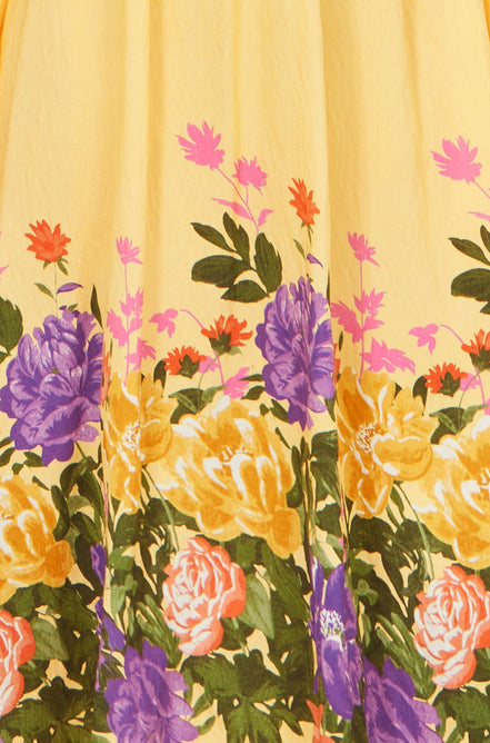 Yumi Butter Yellow Floral Mirror Print Viscose Midi Dress