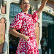 Yumi Pink Floral Print Viscose Relaxed Shirt Dress