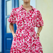 Yumi Pink Floral Print Viscose Relaxed Shirt Dress