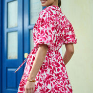 Yumi Pink Floral Print Viscose Relaxed Shirt Dress