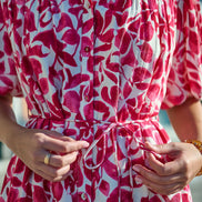 Yumi Pink Floral Print Viscose Relaxed Shirt Dress