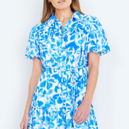 Yumi Blue Floral Print Viscose Relaxed Shirt Dress