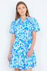 Yumi Blue Floral Print Viscose Relaxed Shirt Dress