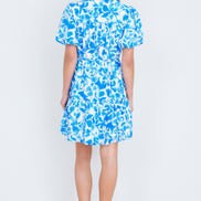 Yumi Blue Floral Print Viscose Relaxed Shirt Dress
