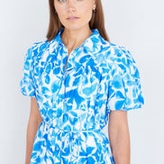 Yumi Blue Floral Print Viscose Relaxed Shirt Dress