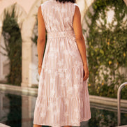 Yumi Brown Stripe With Embroidered Flower Cotton Dress