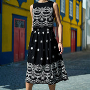Yumi Black Embroidered Midi Skirt