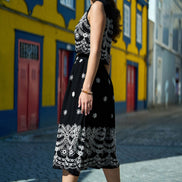 Yumi Black Embroidered Midi Skirt