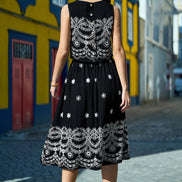 Yumi Black Embroidered Midi Skirt