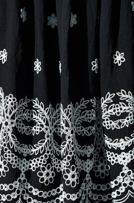 Yumi Black Embroidered Midi Skirt