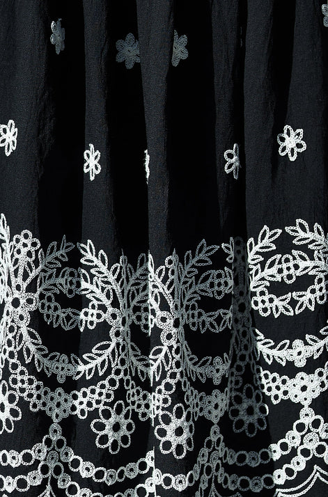 Yumi Black Embroidered Midi Skirt