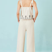 Yumi Ivory Linen Mix Embroirdered Trousers