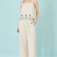 Yumi Ivory Linen Mix Embroirdered Top