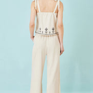 Yumi Ivory Linen Mix Embroirdered Top