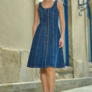 Yumi Blue Stretch Denim Panel Fitted Dress