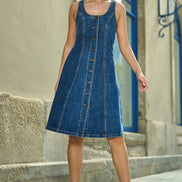 Yumi Blue Stretch Denim Panel Fitted Dress