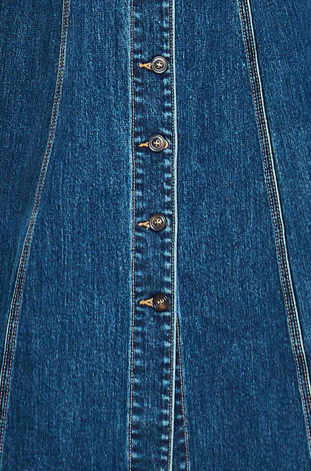 Yumi Blue Stretch Denim Panel Fitted Dress