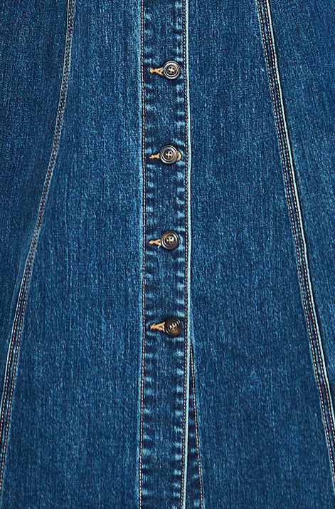 Yumi Blue Stretch Denim Panel Fitted Dress