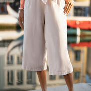 Yumi Natural Linen Mix Cropped Trousers with Tie Belt