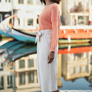 Yumi Natural Linen Mix Cropped Trousers with Tie Belt