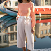 Yumi Natural Linen Mix Cropped Trousers with Tie Belt
