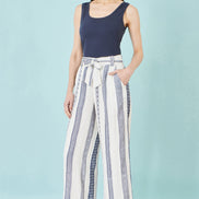 Yumi White Linen Mix Cropped Trousers with Tie Belt