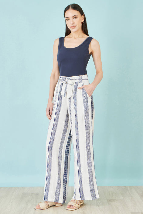 Yumi White Linen Mix Cropped Trousers With Tie Belt
