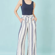 Yumi White Linen Mix Cropped Trousers with Tie Belt