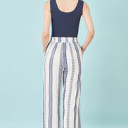 Yumi White Linen Mix Cropped Trousers with Tie Belt